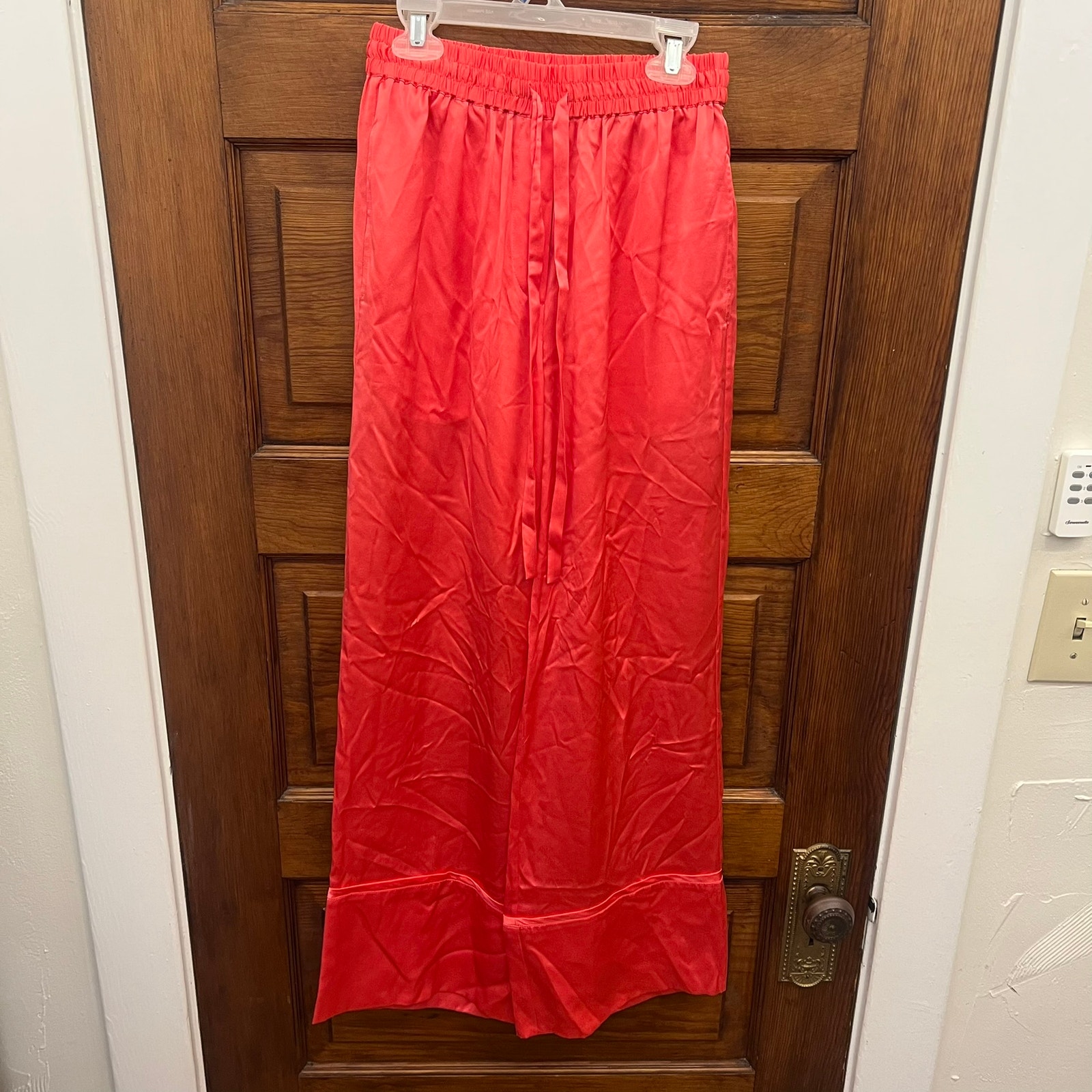 Lee Mathews Stella Satin 100% Silk Causal Lounge Pants Sz 0 Red Pink Nwot's